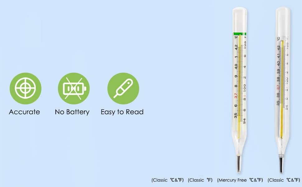 Clinical Glass Thermometer for Underarm Thermometer for Adults and Kids, Accurate Professional and personal use SMIC Gold pack of 2