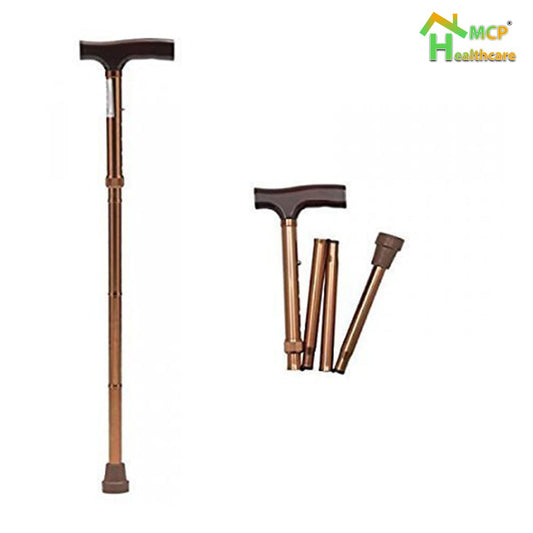 Healthcare Walking Mobility Four Section Divided Automatic Fold Able Disability Aid Hans Stick Portable & Lightweight Walking Cane Folding Cane Adjustable Walking Cane for Men Women (Brown)
