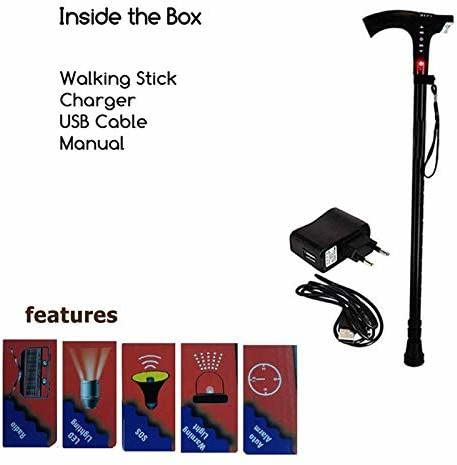 Healthcare Rechargeable Walking Radio Hand Stick Lighting Elderly Walking Stick Adjustable with Alarm Radio Walking Elderly Hand Stick