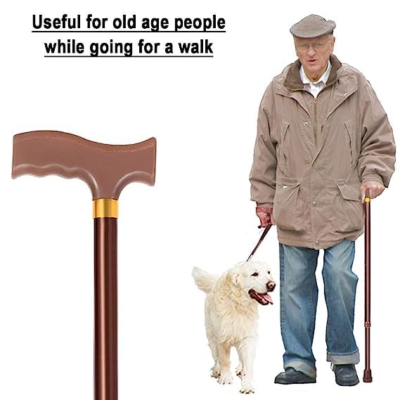 Healthcare Premium Brown Walking Stick Old Man Stick Adjustable & Non-Skid Base Singl Leg Walking Stick Cane