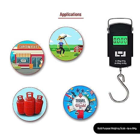 Healthcare Digital 50kg Weighing Scale& Analogue 5kg Baby Hanging Scale Combo With SS Hook Weighing Scale (Black)