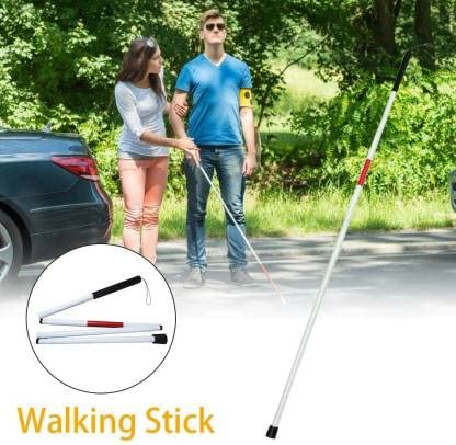 Healthcare Mobility Folding Cane with Wrist Strip & Red Reflective Tape Folding Walking Stick for Vision Impaired & Blind People Walking Stick