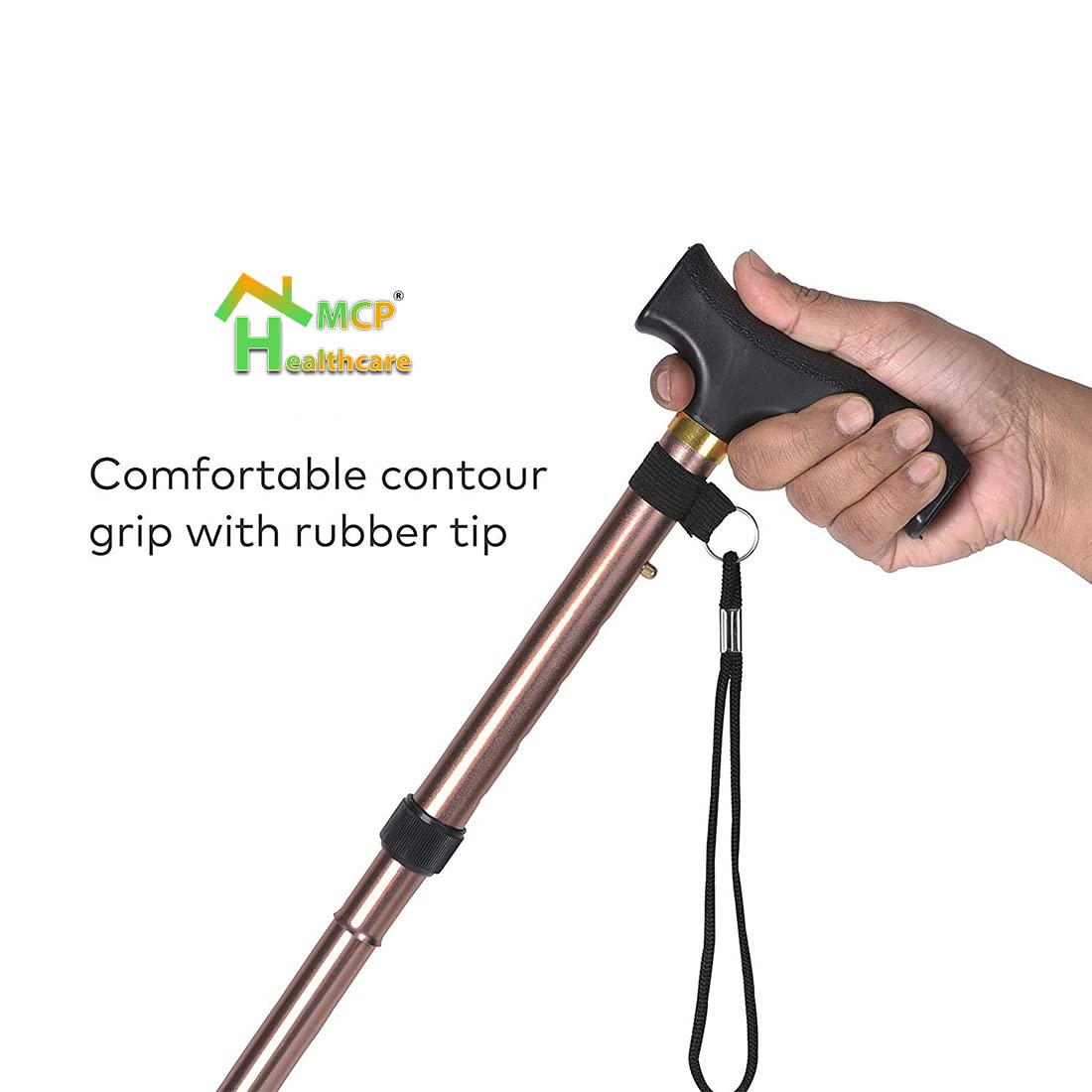 Healthcare Walking Mobility Four Section Divided Automatic Fold Able Disability Aid Hans Stick Portable & Lightweight Walking Cane Folding Cane Adjustable Walking Cane for Men Women (Brown)