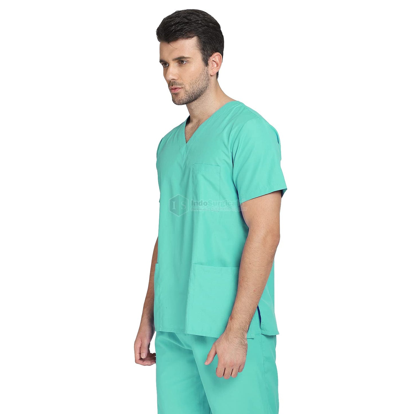 Unisex Regular Fit V-Neck Top and Cargo Type Trouser Scrub Suit OT Dress Set (Blue, 38-Medium).