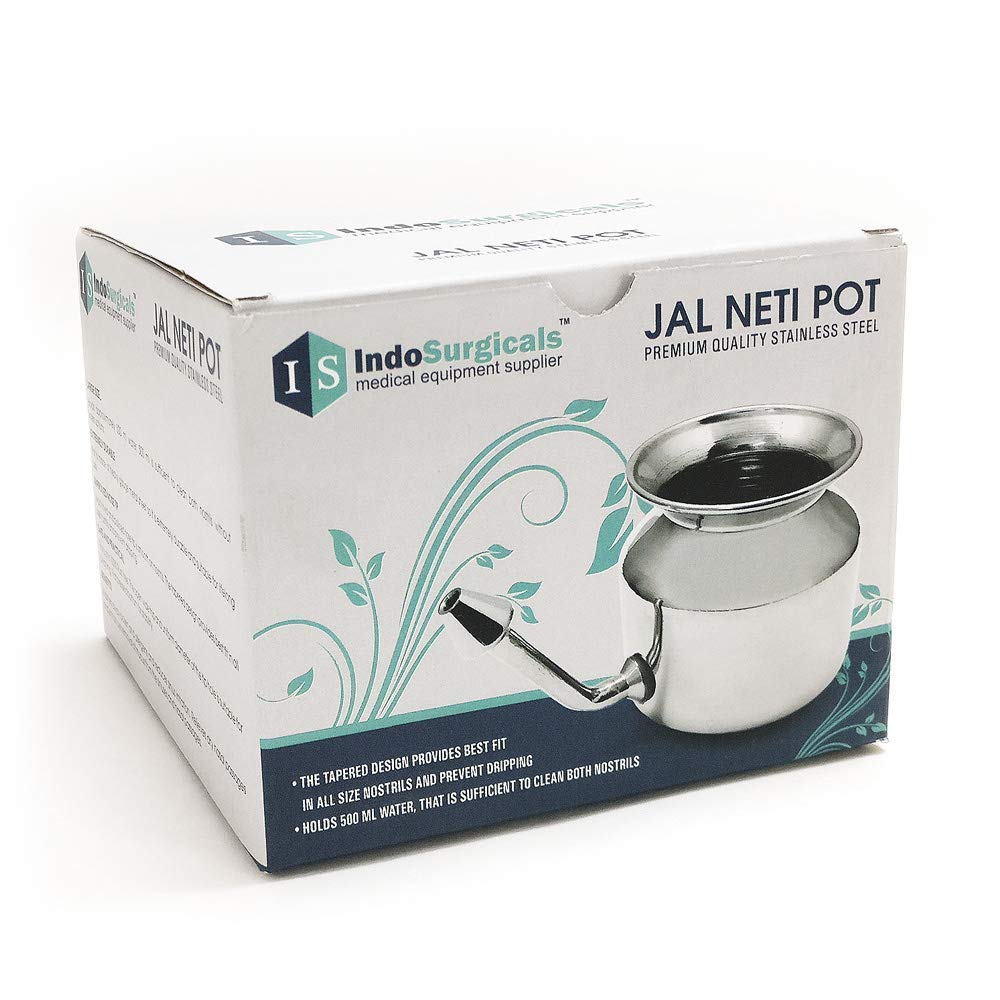 Stainless Steel Ayurvedic Jala Neti Pot for Sinus Congestion With 10 Sachet of Salt Plus