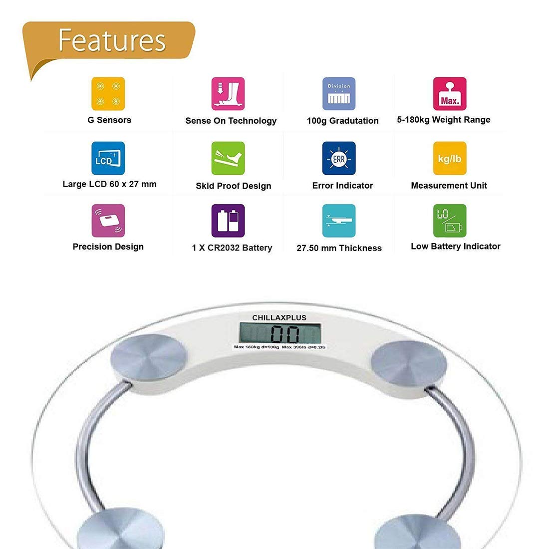 Healthcare Digital Round shape Glass, Personal Bathroom, lens with Thick Toughened glass and Low battery Indicator, Transparent Automatic Weighing Scale, Measure Units in both KG/LB.