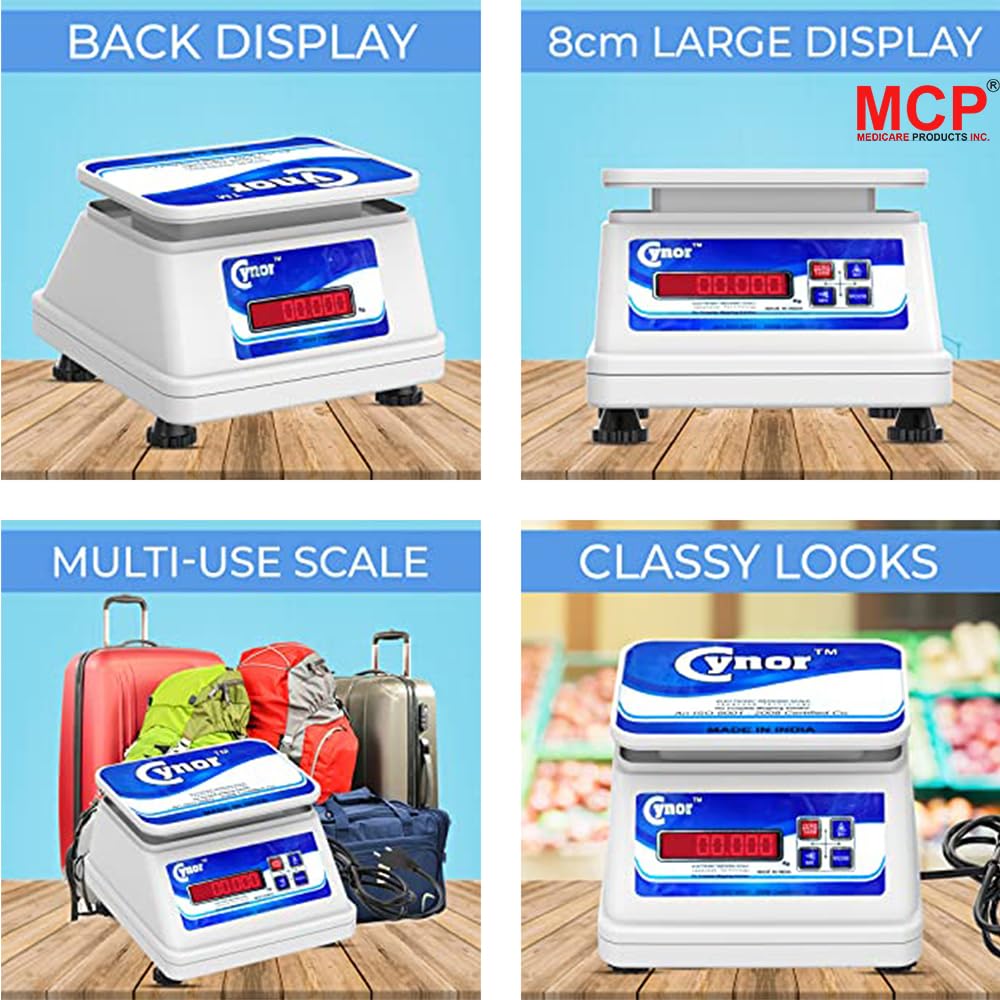 Healthcare Digital ABS Weighing Scale for Commercial Use with Dual LED Display, 30Kg Capacity, Rechargeable Battery, Table Top Design for Shop, Kitchen, Parcel, Warehouse