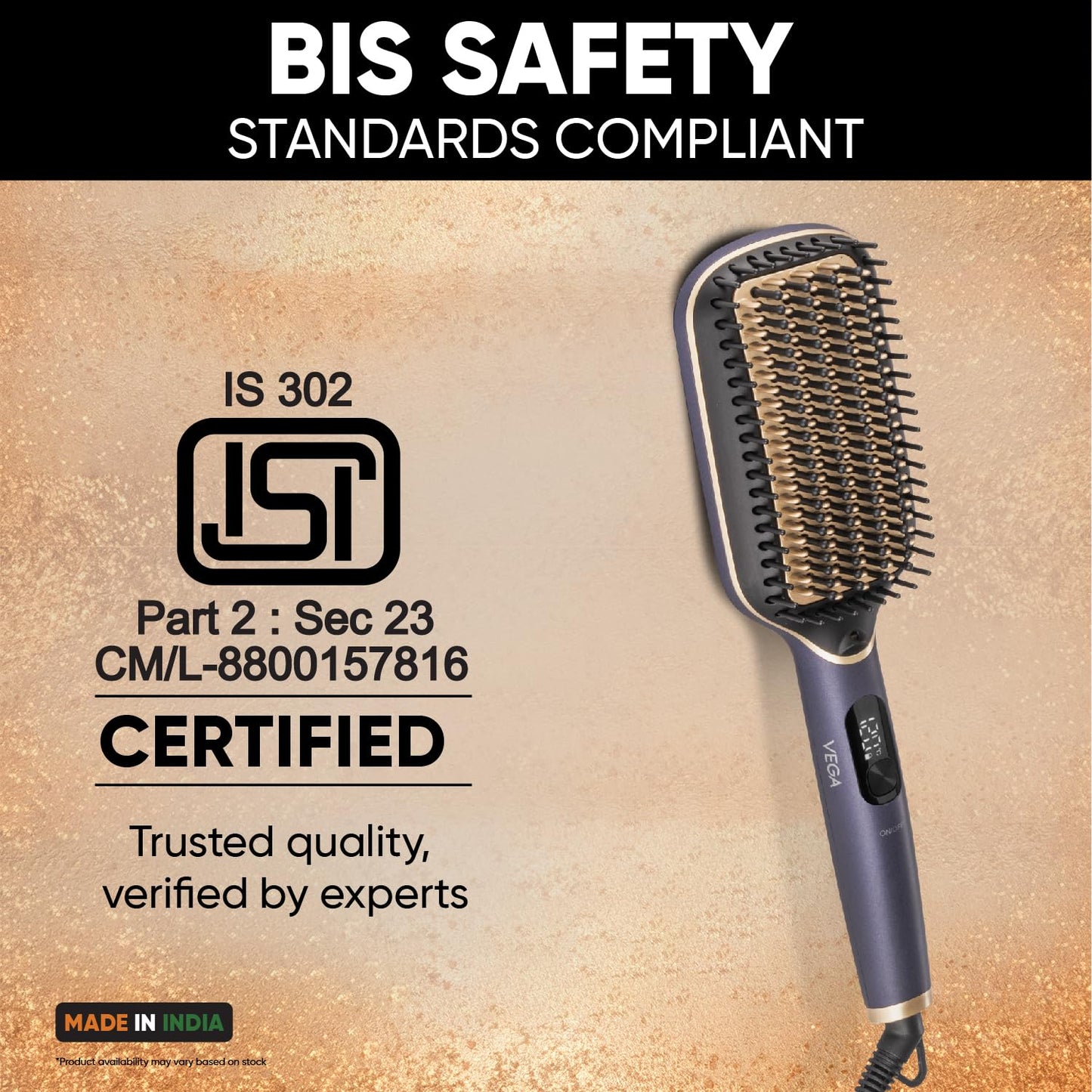 Vega LitStyle L1 Hair Straightener Brush for Women with Triple Care & ThermoProtect Technology (Keratin, Argan Oil & Ionic), Frizz-Free Hair in Few Mins, Straightening Effect Upto 12 Hours, (VHSB-06)