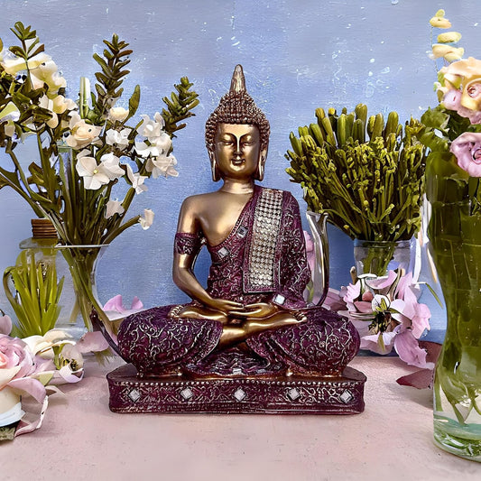 New 25 Centimetre Meditating Sitting Buddha Statue showpiece Idol Home Decor Items for Living Room and Gifts (1, Orange Black)