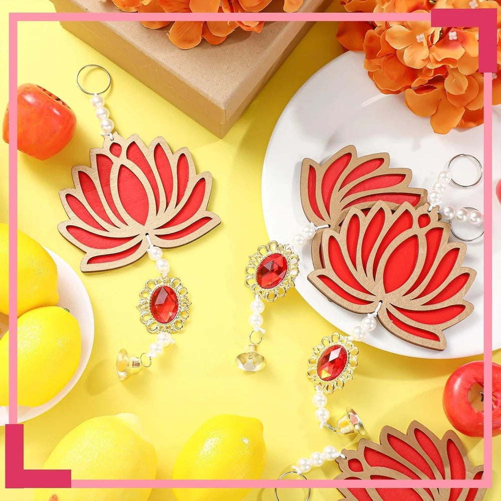 Diwali Wall Decor – 10 Lotus Garlands – Bells & Pearls – Gift Ready!