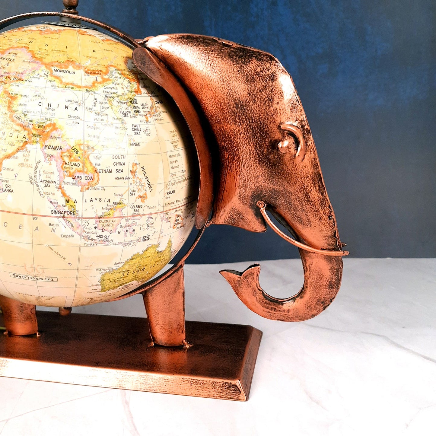 Elephant With Globe Showpiece Figurines - Antique Showpiece - for Home, Vastu, Good Luck, Table & Office Decor & Gift - 11 Inch