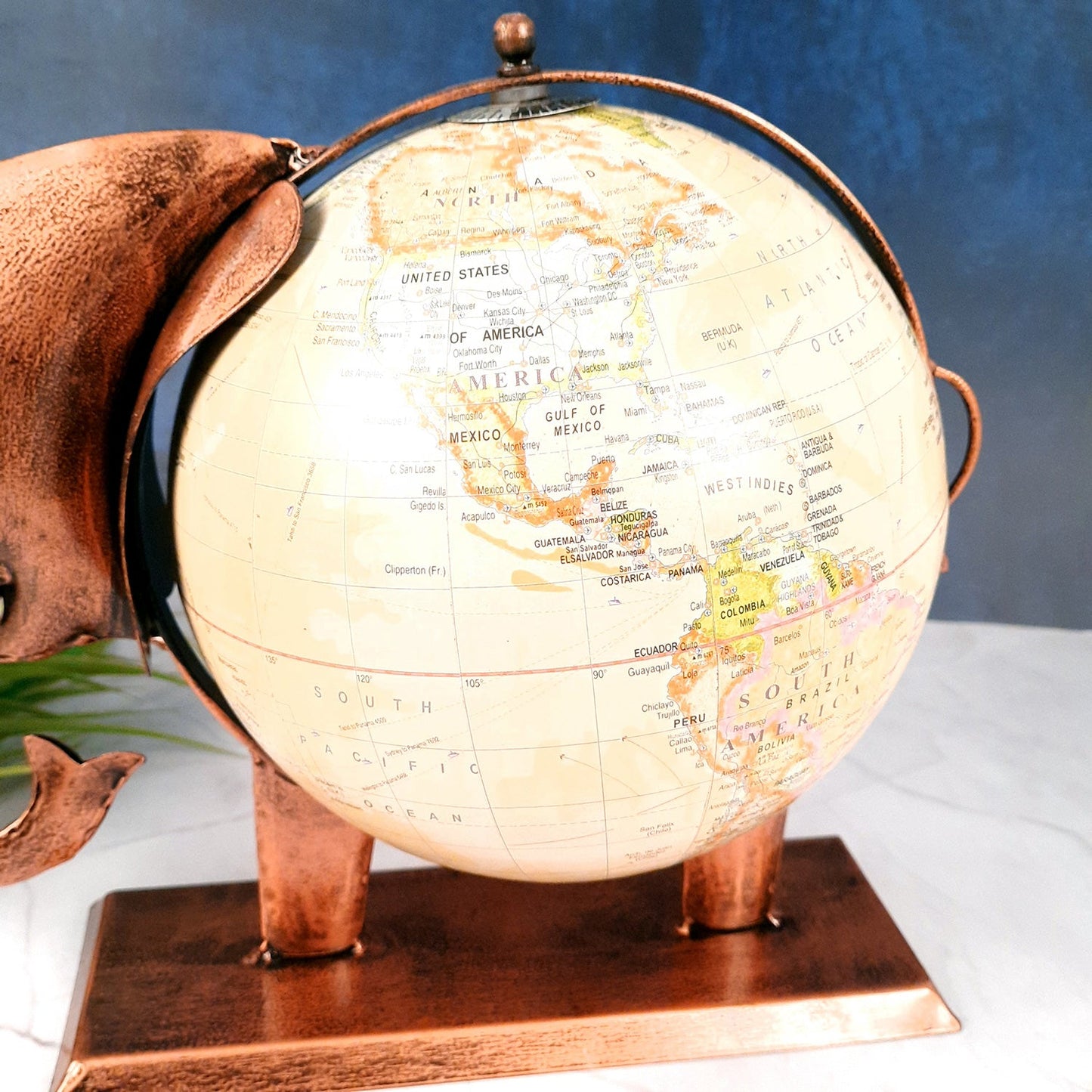 Elephant With Globe Showpiece Figurines - Antique Showpiece - for Home, Vastu, Good Luck, Table & Office Decor & Gift - 11 Inch