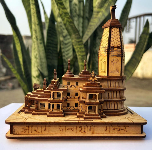 Shri Ram Mandir Ayodhya Temple Wooden Model Authentic Design Idol with Changing LED Lights for Home Temple, Office Decor & Gifts - 6 inch...