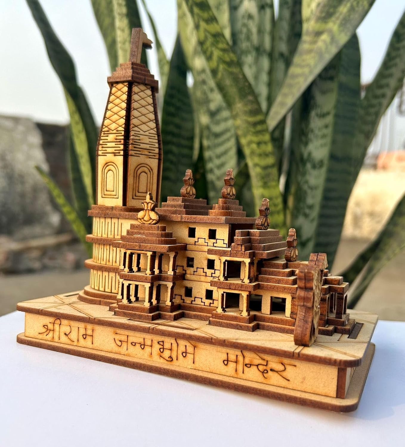 Shri Ram Mandir Ayodhya Temple Wooden Model Authentic Design Idol with Changing LED Lights for Home Temple, Office Decor & Gifts - 6 inch...