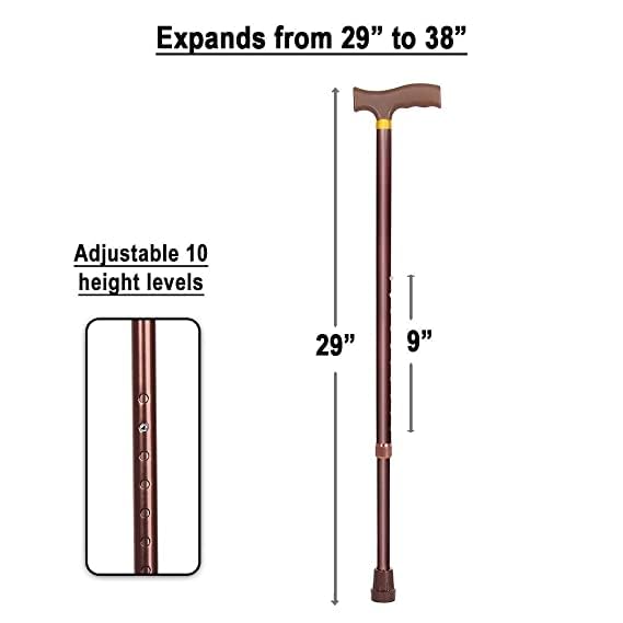 Healthcare Premium Brown Walking Stick Old Man Stick Adjustable & Non-Skid Base Singl Leg Walking Stick Cane