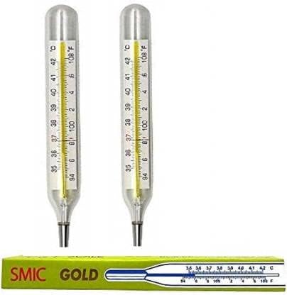 Clinical Glass Thermometer for Underarm Thermometer for Adults and Kids, Accurate Professional and personal use SMIC Gold pack of 2