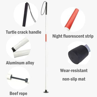Healthcare Mobility Folding Cane with Wrist Strip & Red Reflective Tape Folding Walking Stick for Vision Impaired & Blind People Walking Stick