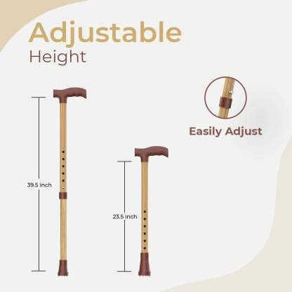 Healthcare Wooden Brown Walking Stick Adjustable and Anti- Skid Surface for Men and Women Old Age Brown Coated Walking Hand Stick
