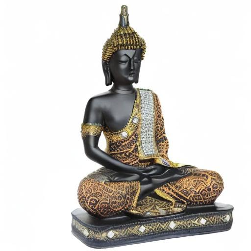 New 25 Centimetre Meditating Sitting Buddha Statue showpiece Idol Home Decor Items for Living Room and Gifts (1, Orange Black)