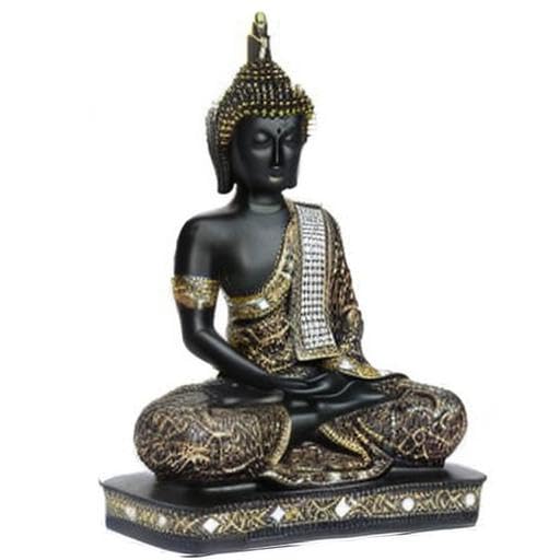 New 25 Centimetre Meditating Sitting Buddha Statue showpiece Idol Home Decor Items for Living Room and Gifts (1, Orange Black)