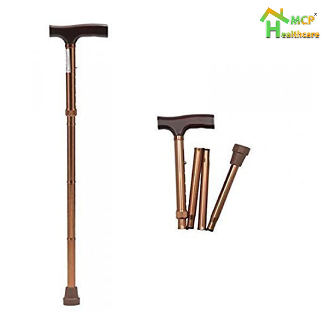 Healthcare Walking Mobility Four Section Divided Automatic Fold Able Disability Aid Hans Stick Portable & Lightweight Walking Cane Folding Cane Adjustable Walking Cane for Men Women (Brown)