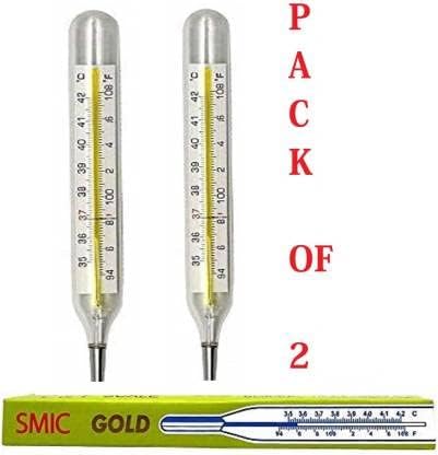 Clinical Glass Thermometer for Underarm Thermometer for Adults and Kids, Accurate Professional and personal use SMIC Gold pack of 2