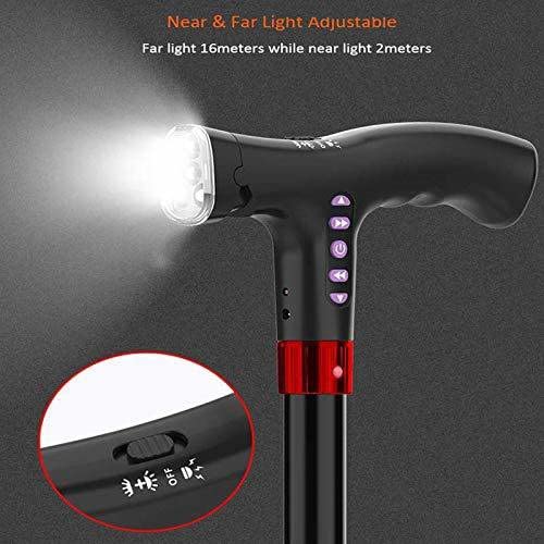 Healthcare Rechargeable Walking Radio Hand Stick Lighting Elderly Walking Stick Adjustable with Alarm Radio Walking Elderly Hand Stick
