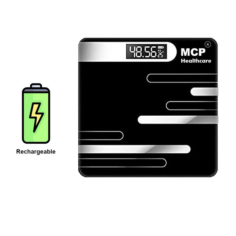 Healthcare Electronic Personal Human Body Fat Health “G” Sensor, Digital Automatic Zero Resetting, Rechargeable Weighing Scale, Measure Units in Both KG/LB. (Black)