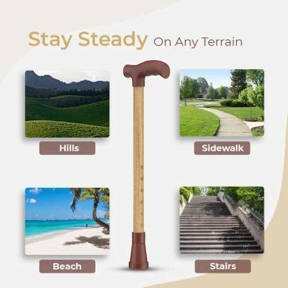Healthcare Wooden Brown Walking Stick Adjustable and Anti- Skid Surface for Men and Women Old Age Brown Coated Walking Hand Stick