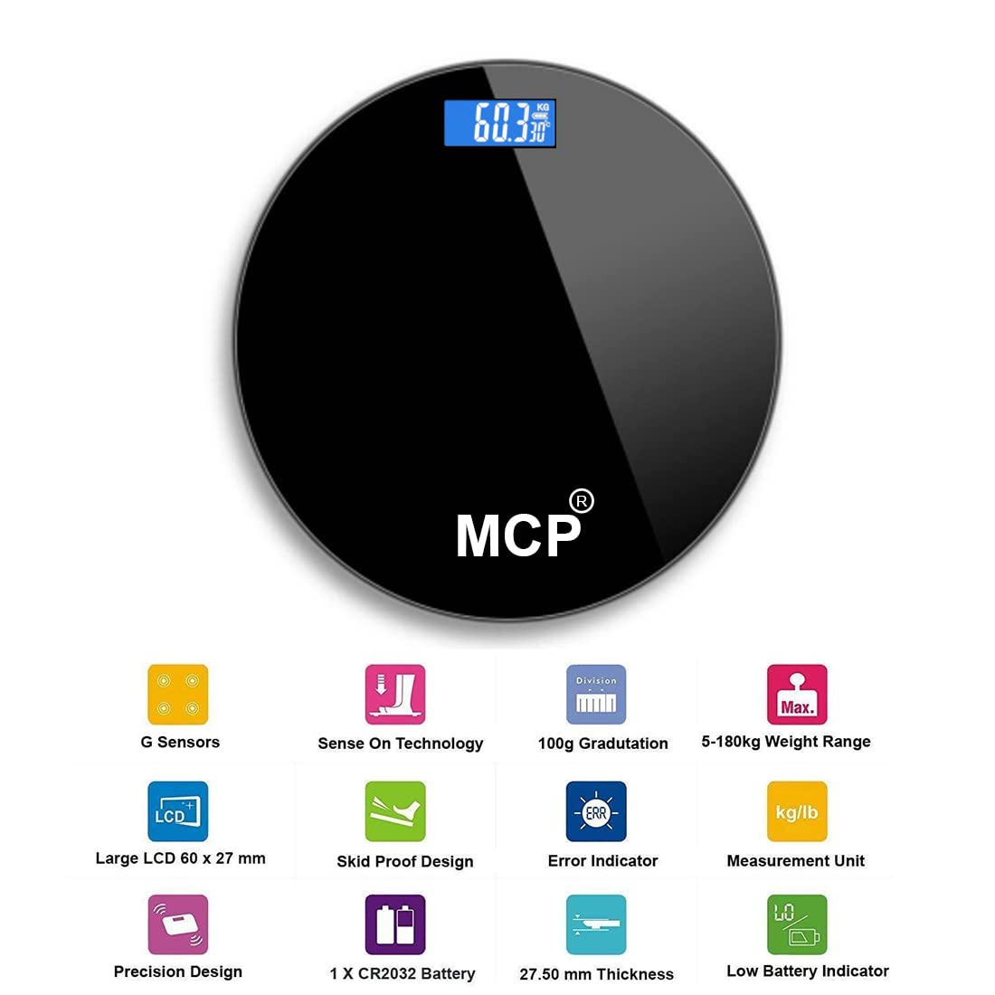 Healthcare Black Round Weighing Scale With 180 Capacity Perfect for Home, Gym, or Office Use (Black)