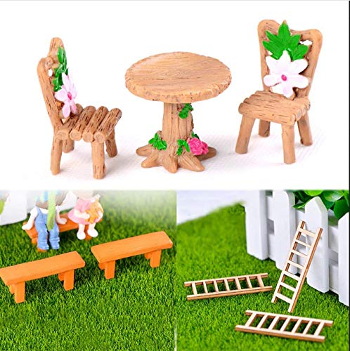 Skylofts Table Chair Set with Small Forest Display Showpiece Home Decor Garden Decor Miniatures Landscape Decorations
