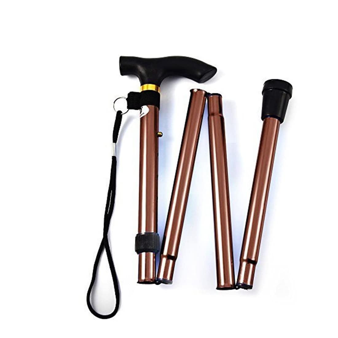 Healthcare Walking Mobility Four Section Divided Automatic Fold Able Disability Aid Hans Stick Portable & Lightweight Walking Cane Folding Cane Adjustable Walking Cane for Men Women (Brown)