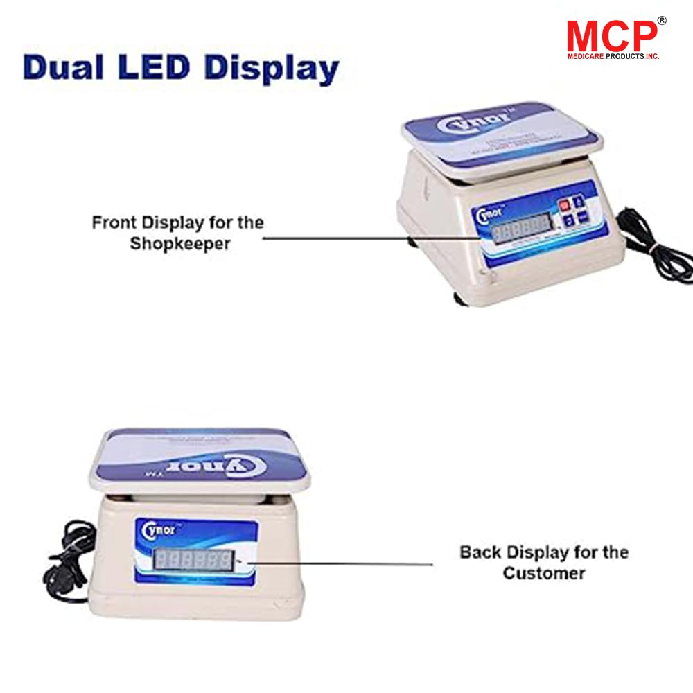 Healthcare Digital ABS Weighing Scale for Commercial Use with Dual LED Display, 30Kg Capacity, Rechargeable Battery, Table Top Design for Shop, Kitchen, Parcel, Warehouse