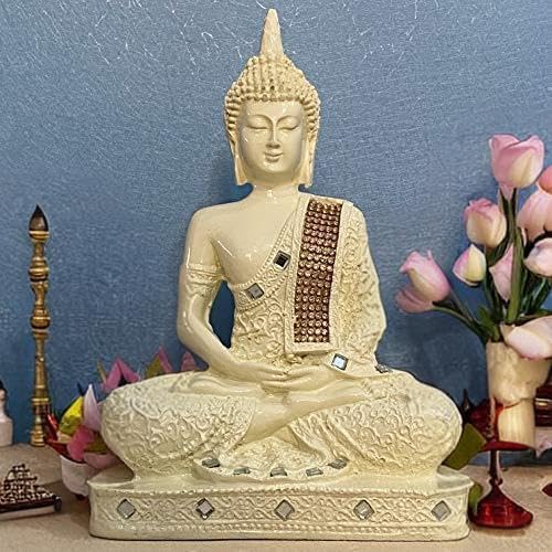 New 25 Centimetre Meditating Sitting Buddha Statue showpiece Idol Home Decor Items for Living Room and Gifts (1, Orange Black)