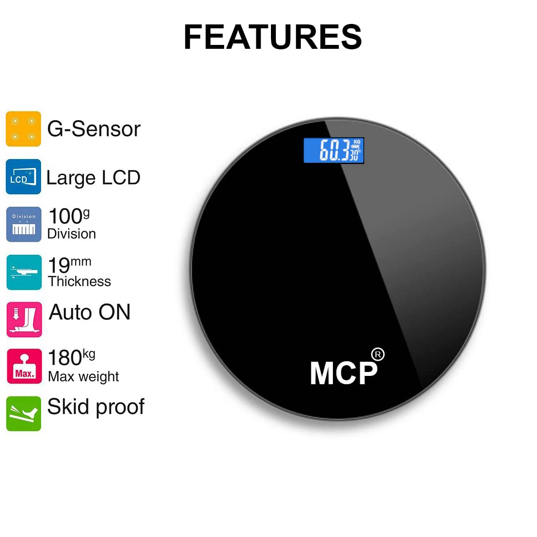 Healthcare Black Round Weighing Scale With 180 Capacity Perfect for Home, Gym, or Office Use (Black)