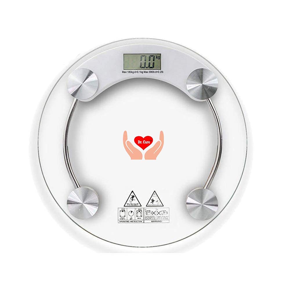 Dr Care Electronic Thick 8MM Tempered Glass & LCD Display DigitalRound and Transparent Personal Bathroom Health Body Weight Scales For Body Weight, Weight Scale Digital For Human Body 180kg