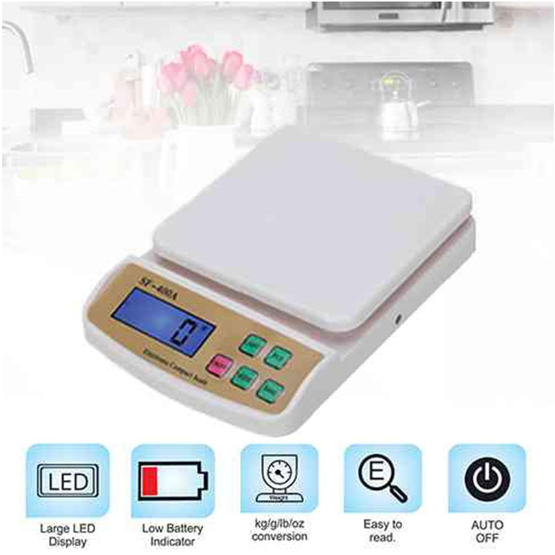 Healthcare Electronic Kitchen Digital Weighing Scale with Tare Function (10 Kg-SF 400A) Maximum Weight Capacity 10 Kg, Color White