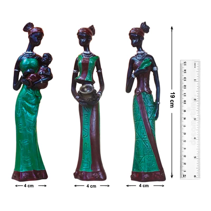 Beautiful Finish Uniquely Hand Crafted Home Dcor African Tribal Women Art Piece - (Set of 3, Multicolour), Resin