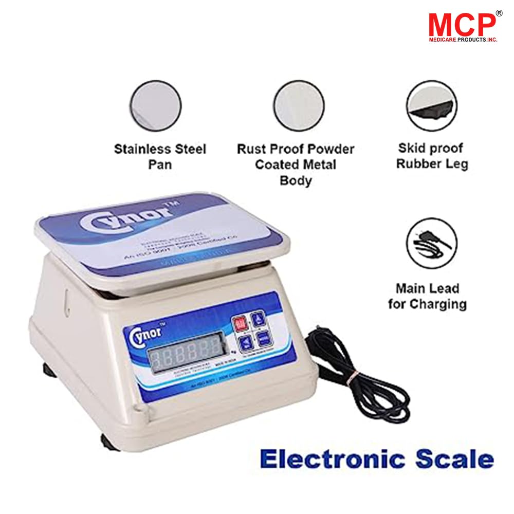 Healthcare Digital ABS Weighing Scale for Commercial Use with Dual LED Display, 30Kg Capacity, Rechargeable Battery, Table Top Design for Shop, Kitchen, Parcel, Warehouse
