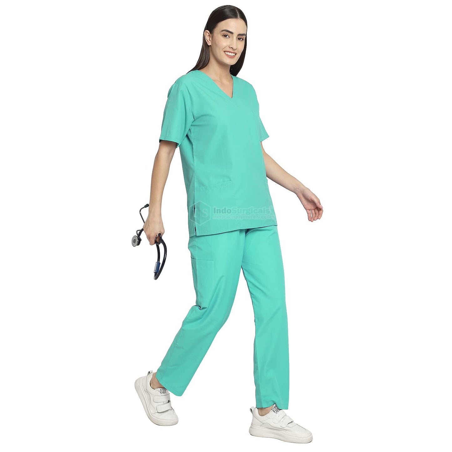 Unisex Regular Fit V-Neck Top and Cargo Type Trouser Scrub Suit OT Dress Set (Blue, 38-Medium).