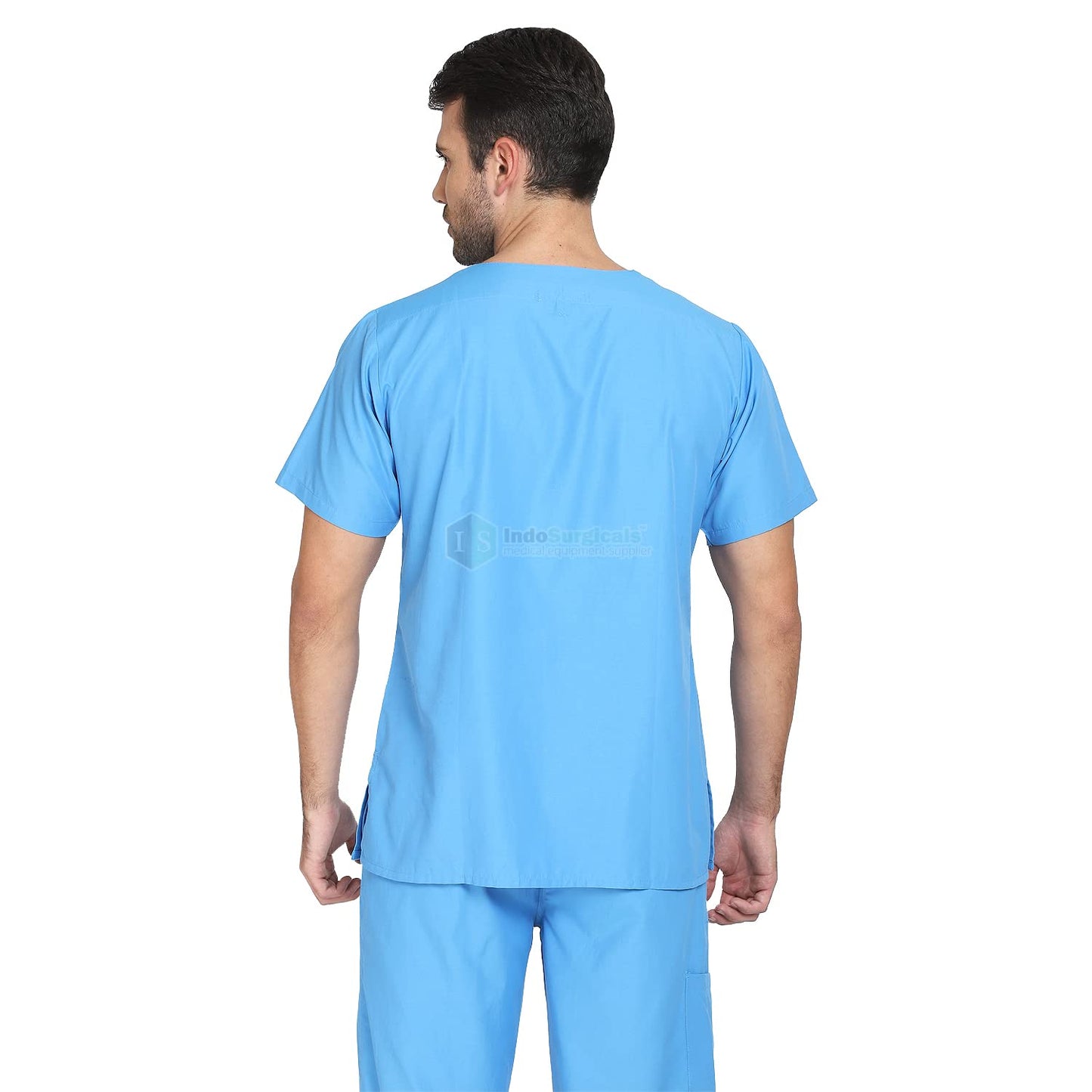 Unisex Regular Fit V-Neck Top and Cargo Type Trouser Scrub Suit OT Dress Set (Blue, 38-Medium).