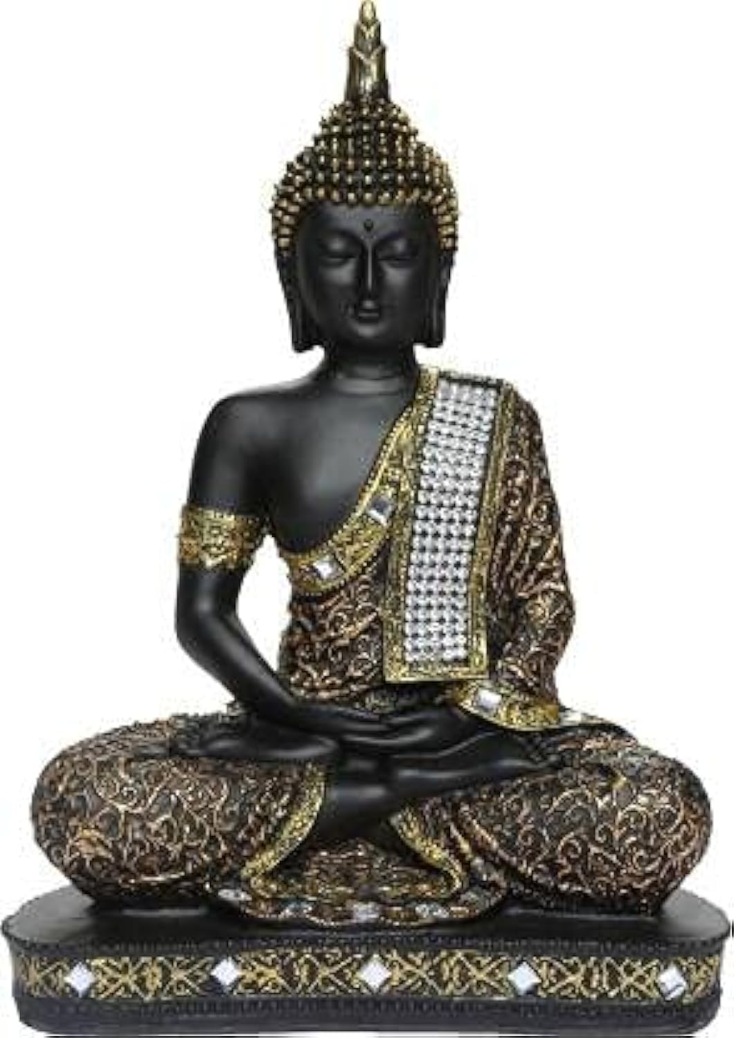New 25 Centimetre Meditating Sitting Buddha Statue showpiece Idol Home Decor Items for Living Room and Gifts (1, Orange Black)