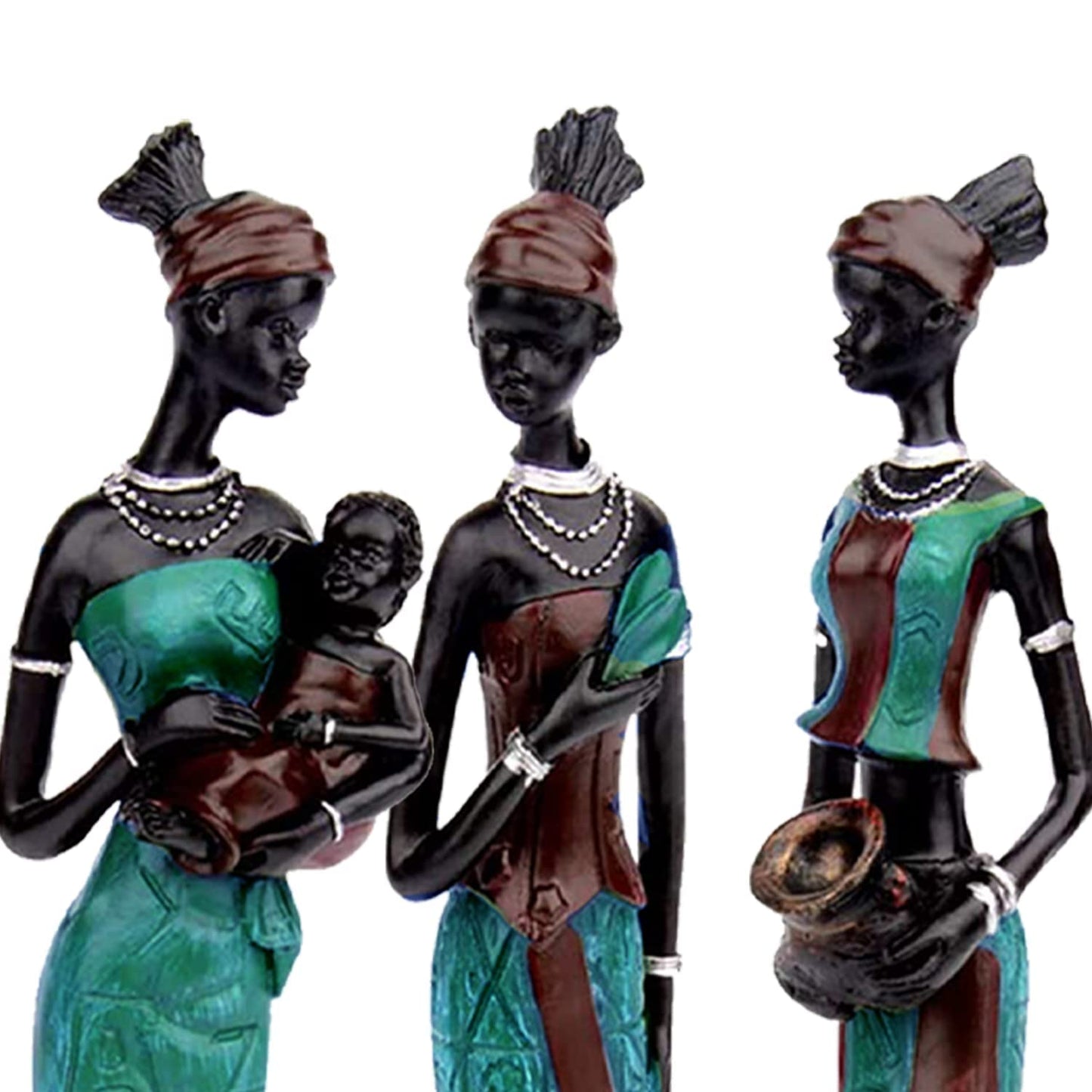Beautiful Finish Uniquely Hand Crafted Home Dcor African Tribal Women Art Piece - (Set of 3, Multicolour), Resin