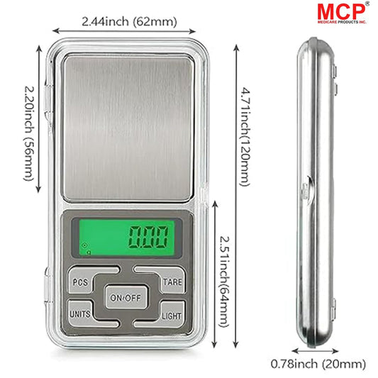 Mini Pocket Weighing Scale - Precision Digital LED Scale with Auto Calibration and Tare Function, 0.01g to 200g Capacity (Silver)