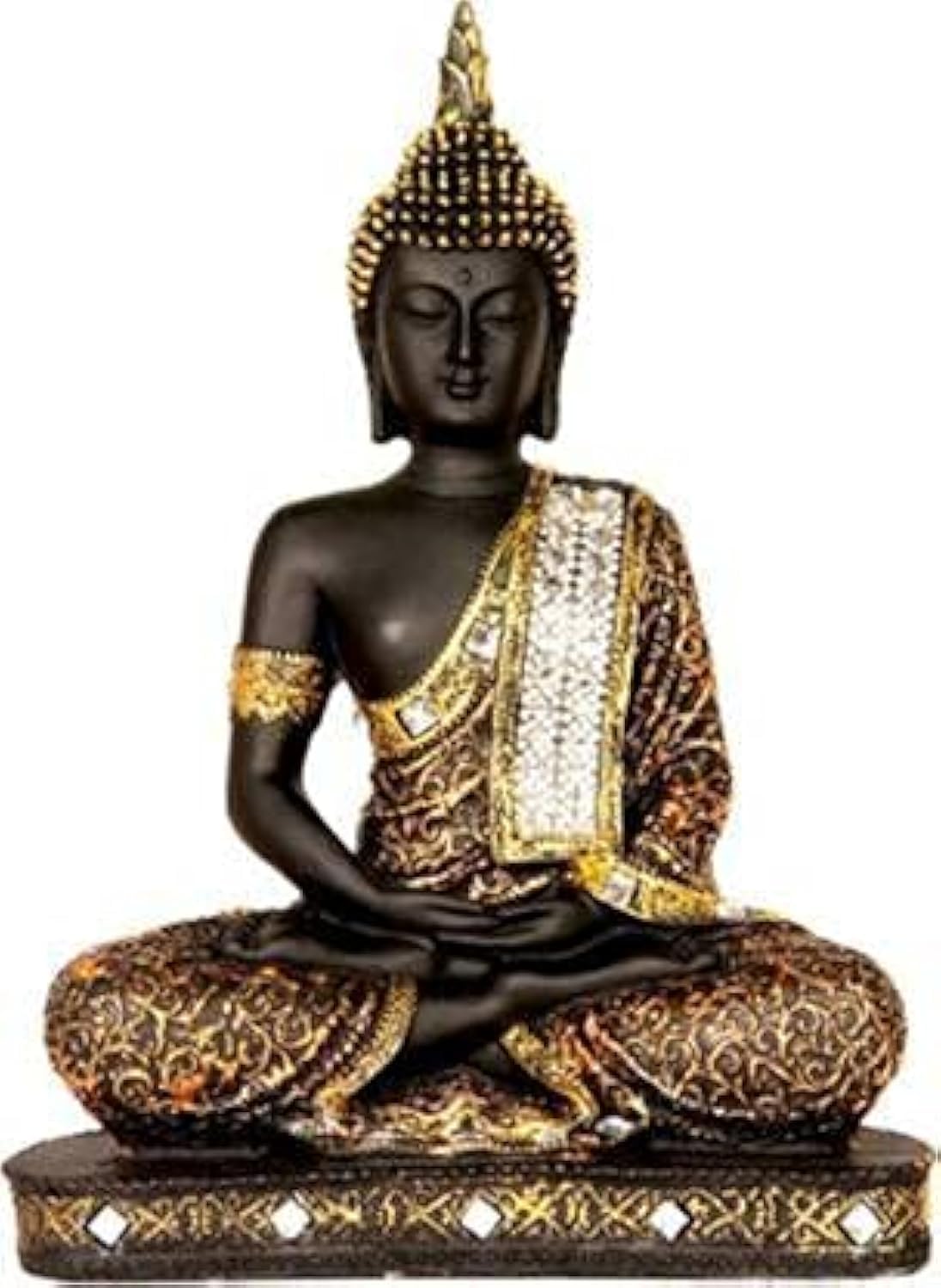 New 25 Centimetre Meditating Sitting Buddha Statue showpiece Idol Home Decor Items for Living Room and Gifts (1, Orange Black)