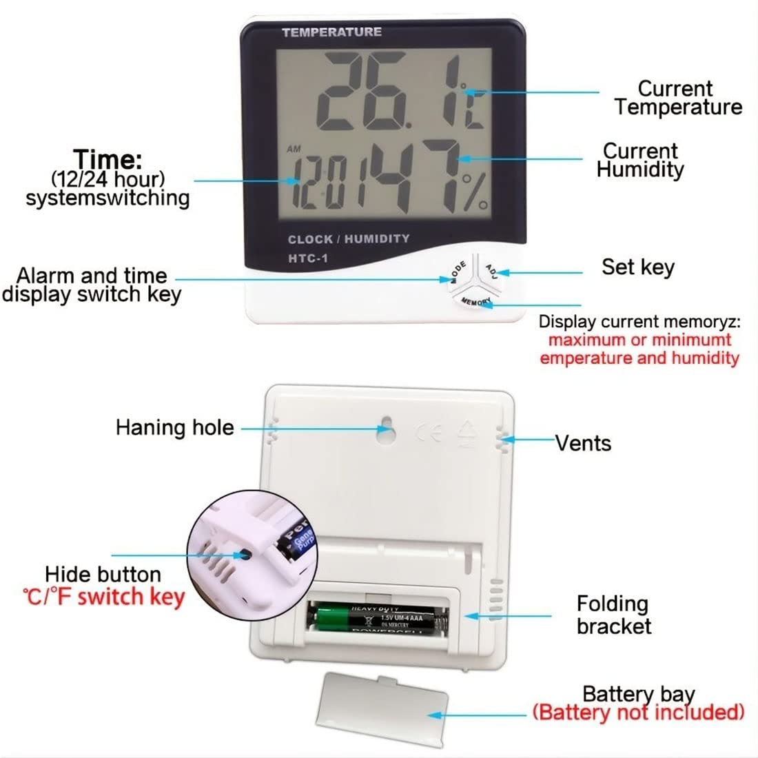 Healthcare Room Thermometer Digital With Clock Features Thermometer Thermometer Indoor & Outdoor Thermometer LCD Electronic Temperature Humidity Meter Hygrometer Weather Sensor Thermometer
