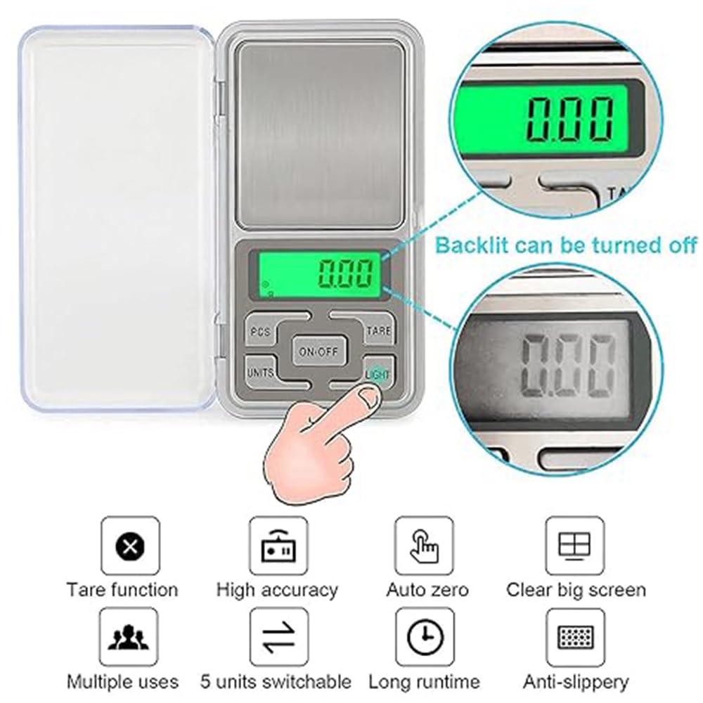 Mini Pocket Weighing Scale - Precision Digital LED Scale with Auto Calibration and Tare Function, 0.01g to 200g Capacity (Silver)