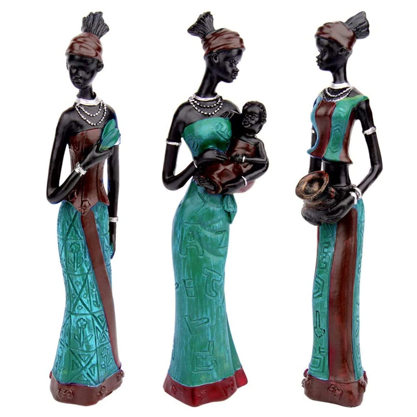 Beautiful Finish Uniquely Hand Crafted Home Dcor African Tribal Women Art Piece - (Set of 3, Multicolour), Resin