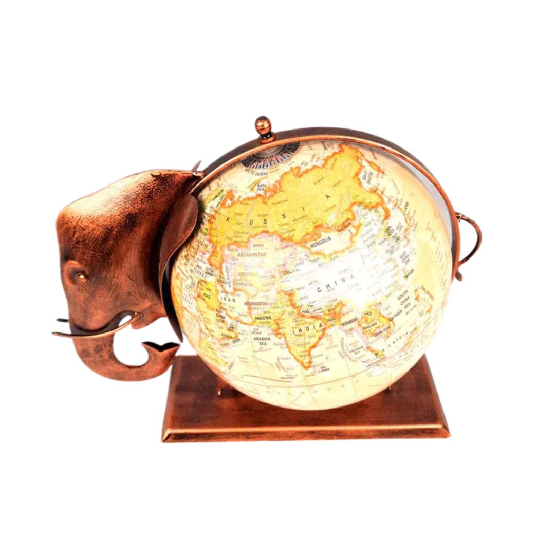 Elephant With Globe Showpiece Figurines - Antique Showpiece - for Home, Vastu, Good Luck, Table & Office Decor & Gift - 11 Inch