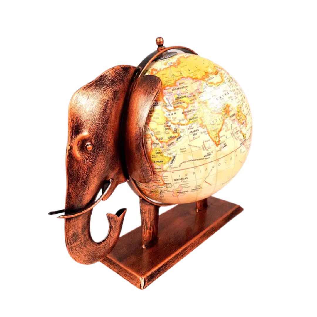 Elephant With Globe Showpiece Figurines - Antique Showpiece - for Home, Vastu, Good Luck, Table & Office Decor & Gift - 11 Inch